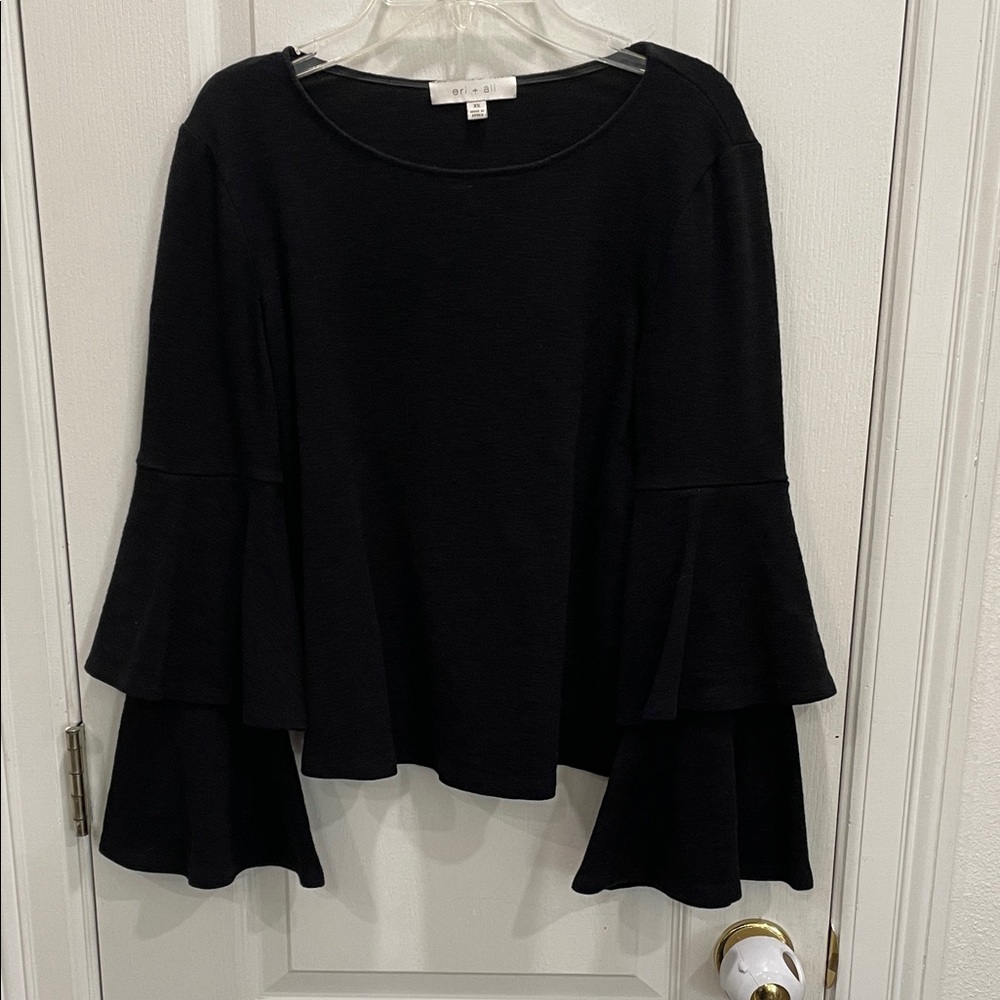 Eri + Ali Black Bell Sleeve Blouse